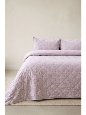 Barine Serenity Keten Kapitoneli Yatak Örtüsü ve Yastık Kılıfı Seti Lila