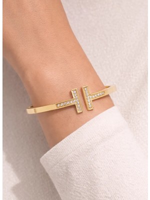 Kızılay Kuyumcusu 22 Ayar Altın T Modeli Taşlı Kelepçe Bilezik 11.81 gr KLP2136