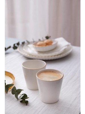 Hype Store Kütahya Porselen Bone Ekin 2 Parça Mug Bardak, Altın Fileli