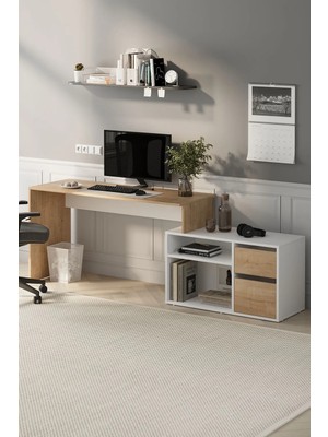 Bofigo Çalışma Masası Fonksiyonel Çalışma Masası Ofis Masası Safir Meşe-Beyaz