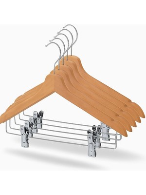 Hype Store Orret Home 6 Adet Ahşap Elbise Askısı – Altı Mandallı Askı, Gömlek, Etek ve Pantolon Askısı, Dolap V