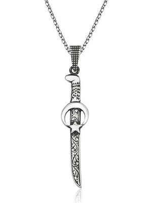 Esranın Dünyası 925 Ayar Gümüş Ay Yıldız Kılıç Erkek Gümüş Kolye T5066 (997) RSEAS34-ESRDNS