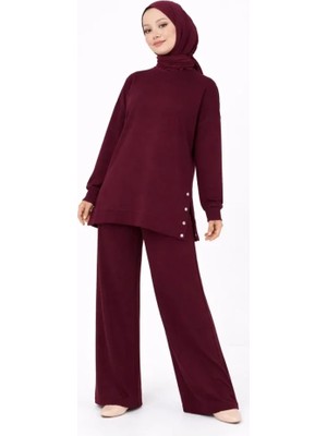 Pazarcan Osy Modal Yumuşak Dokulu Kumaş Tesettür Takım Yandan Metal Çıtçıtlı Uzun Tunik Pantolon Set