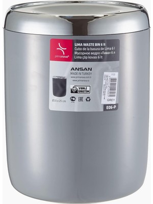 Hype Store M-E06-07-P Lima Çöp Kovası, Krom Dekorlu, Gri