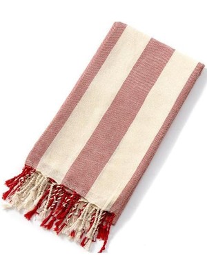 Hype Store Striped Peştemal Banyo Havlusu Plaj Havlusu Kırmızı