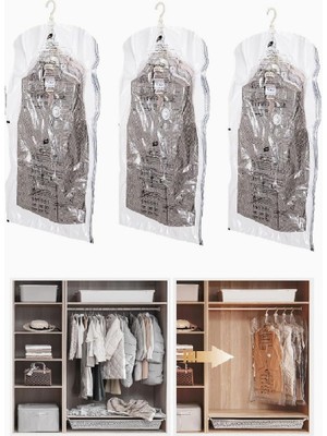 Hype Store Tarix Vakumlu Hurç, Dolap Düzenleyici Elbise Saklama Poşeti,%80 Yer TASARRUFU,1ADET 90X60CM,1ADET 10