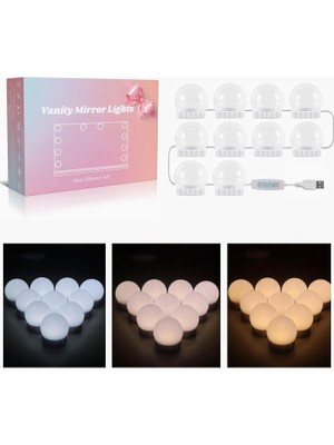 Hype Store Akynite Ayna Lambası, Usb, LED Ayna Lambası, Hollywood Tarzı, Şalterli, 10 x Kısılabilir Makyaj Işığ