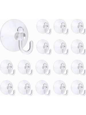 Delixa 16’lı Şeffaf Kancalı Küçük Vantuz Seti – Güçlü Yapışkanlı Duvar Askısı, Su Geçirmez ve Çivisiz Monta