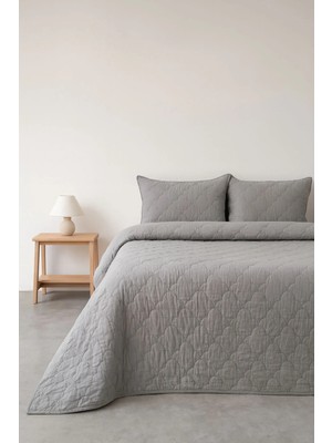 Barine Serenity Keten Kapitoneli Yatak Örtüsü ve Yastık Kılıfı Seti Gri