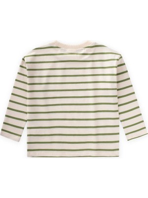 Cigit Çizgili Mevsimlik T-Shırt 1-10 Yaş Yağ Yeşili