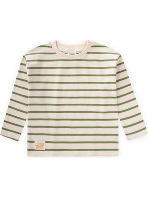 Cigit Çizgili Mevsimlik T-Shırt 1-10 Yaş Yağ Yeşili