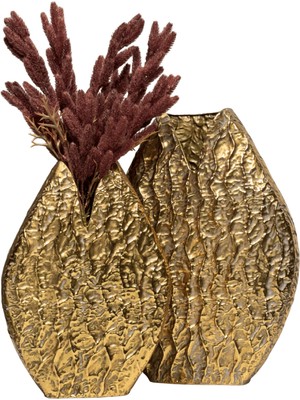 Lara Decor Gold Metal Desenli Antik Vazo Seti