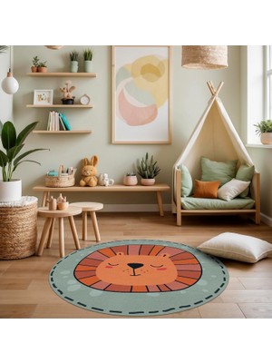 Hepta Collection Marta Kaymaz Pamuk Tabanlı Yıkanabilir Antibakteriyel Yuvarlak Çocuk Halısı 120X120