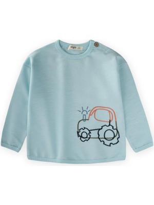 Cigit Traktör Nakışlı Sweatshirt 0-4 Yaş Mavi