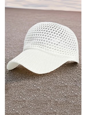 Fashion Cocktail Simli Parıltılı Örgü Ense Ayarlı Kep Siperlik Nefes Alan Yazlık Şapka Beyaz