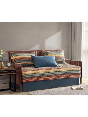 Delixa Chezmoi Collection Avery 5 Parça Çok Renkli ÇIZGILI%100 Yıkanmış Pamuk Yorgan Seti, Günlük Yatak Boy