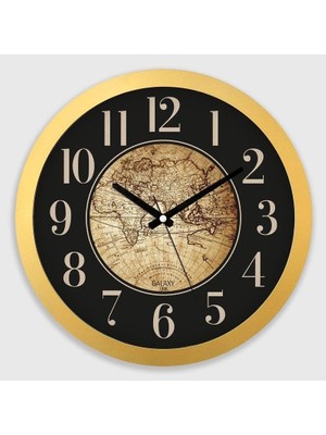 Hepta Collection Premium Serisi Dünya Haritası Kadranlı Duvar Saati 35 cm Gold