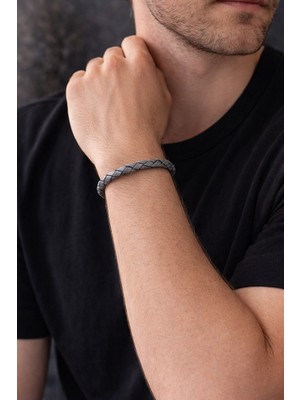 Herşey Nota Graphite Steel Örgü Deri Bileklik – Çelik Kilitli Minimal TASARIM-1364