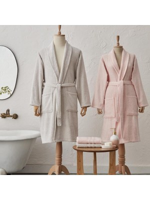 Delixa Home Carli 4 Parça Bornoz/baş Havlusu Aile Banyo Seti Pudra Gri