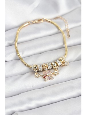 Prativas Pirinç Gold Renk Renkli Yıldız Charmlı Kadın Bileklik – PRT3500EB09977