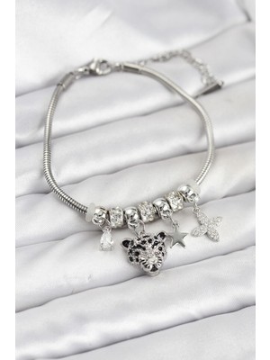 Prativas Pirinç Gümüş Renk Kaplan Model Charmlı Kadın Bileklik – PRT3500EB10002