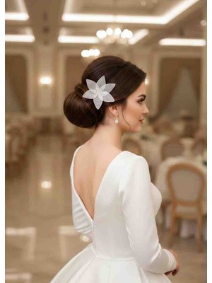 Sibelle Tasarım Beyaz Renk Çiçek Toka, Çiçekli Gelin Tokası, El Yapımı Toka, Düğün Tokası, Gelin Tacı, Zambak Toka