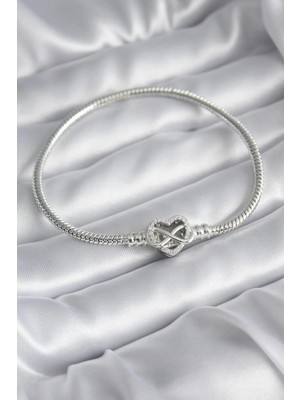Prativas Pirinç Gümüş Renk Zirkon Taşlı Kalp Sonsuzluk Model Charm Kadın Bileklik - PRT3500EB10078