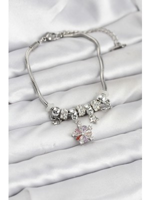 Prativas Pirinç Gümüş Renk Renkli Yıldız Charmlı Kadın Bileklik – PRT3500EB09976