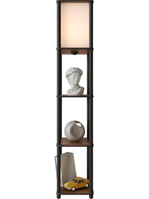 Hepta Collection Sakura Raflı Lambader Ceviz Renkli | Modern Ahşap Gövdeli 3 Katlı Raflı Ayaklı Lamba | Dekoratif Sal