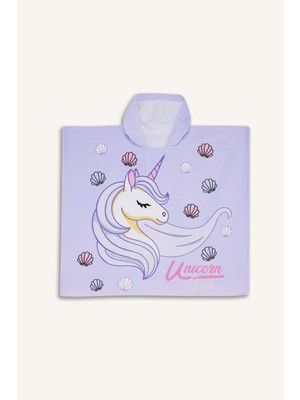 Delixa Kız Çocuk Baskılı Pamuklu Panço Havlu