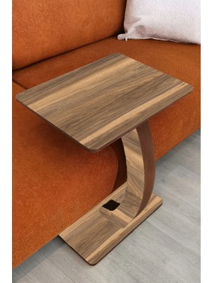 T&H C Sehpa Koltuk Sehpası Yan Sehpa Tekerlekli Yan Sehpa Dikdörtgen Servis Sehpası Ceviz