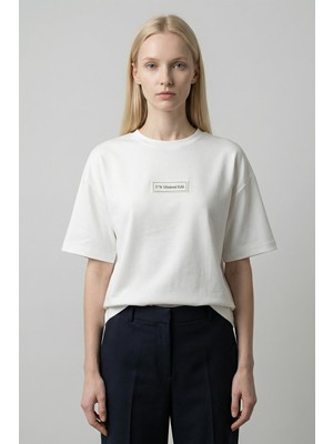 Rays 7876 Yazı Nakışlı Kısa Kol Tişört Ekru