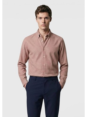 Ramsey Kahverengi Düz Regular Fit Dokuma Casual %100 Pamuk Gömlek