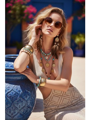 Fashion Cocktail Cut-Out Detaylı Makrome Esintili Örgü Örme Astarsız Plaj Beach Club Bikini Üstü Sahil Tatil Elbisesi