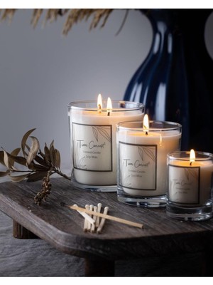 Delixa Tiem Concept Şeffaf Cam Doğal Üretim 3'lü Bardak Soya Mum Seti