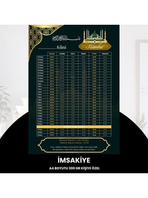 Norino Ramazan Imsakiyesi - 300 gr - A4 Boyut Kişiye Özel Isimli & Logolu 10 Adet Koyu Yeşil