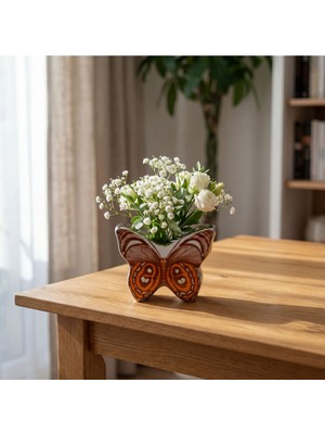 Güral Porselen El Dekoru Kelebek Tasarımlı Dekoratif Porselen Vazo Turuncu 13X10 cm