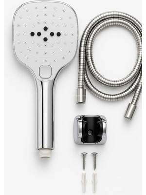 Delixa Spiralli Duş Başlığı Seti, 3 Fonksiyonlu Tuşlu Geniş Gövde Krom Duş Başlığı, 150 cm Duş Hortumu, Maf