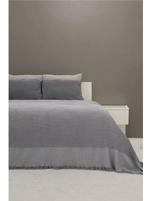Barine Waffle Büyük Gofre Yatak Örtüsü Gri
