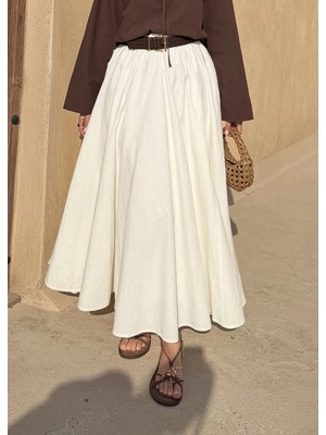 Moda Aksa Etek %100 Keten Etek Beyaz