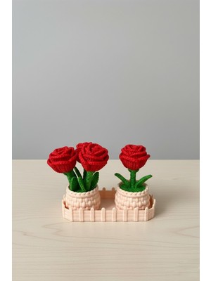 Printhane 3D Romantik Masaüstü Gül Koleksiyonu – Dekoratif Saksılı Çiçek Seti