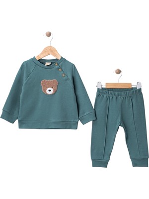 %100 Pamuk Erkek Bebek Ayıcıklı Eşofman Takımı – 2’li Sweatshirt Pantolon (6-18 Ay)