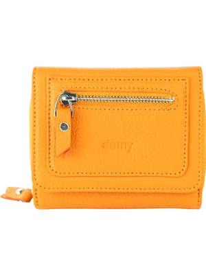 Damy Hakiki Deri Kadın Cüzdan Portföy – Kredi Kartlık, Kağıt Para Bölmeli 932MG - Turuncu