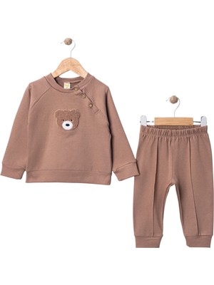 %100 Pamuk Erkek Bebek Ayıcıklı Eşofman Takımı – 2’li Sweatshirt Pantolon (6-18 Ay)