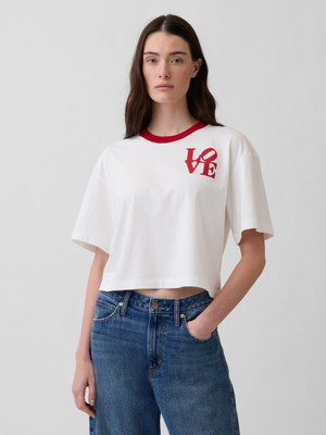 Gap Kadın Beyaz Robert Indiana Love Crop T-Shirt