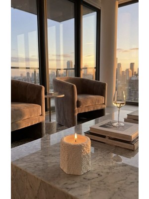 El Yapımı Modern Tasarım Dekoratif Dokulu Taş Görünüm Hediyelik Soya Mum