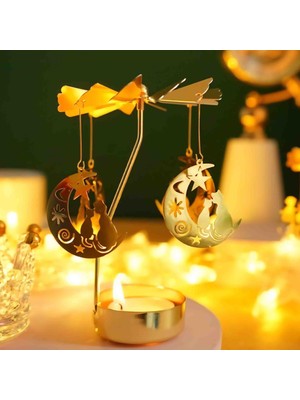 Tan Light Altın Renkli Dönen Metal Mumluk Sevimlikediler Tasarımlı Dilek Çanı