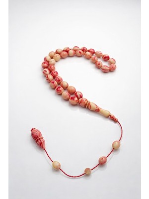 İbrahim Altıntaş Arpa Kesim Katelin Tespih Hareli Krem-Kırmızı – Premium Kalite Hediyelik Tesbih