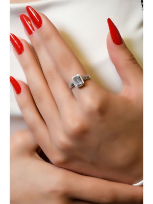 Ravi Pırlanta Yan Kolları Taşlı Kalpli Baget Yüzük 14 Ayar A066145