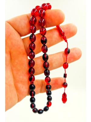 İbrahim Altıntaş Arpa Kesim Kırmızı-Siyah Kehribar Tespih – Usta Işçilik, Koleksiyonluk Şık Tasarım